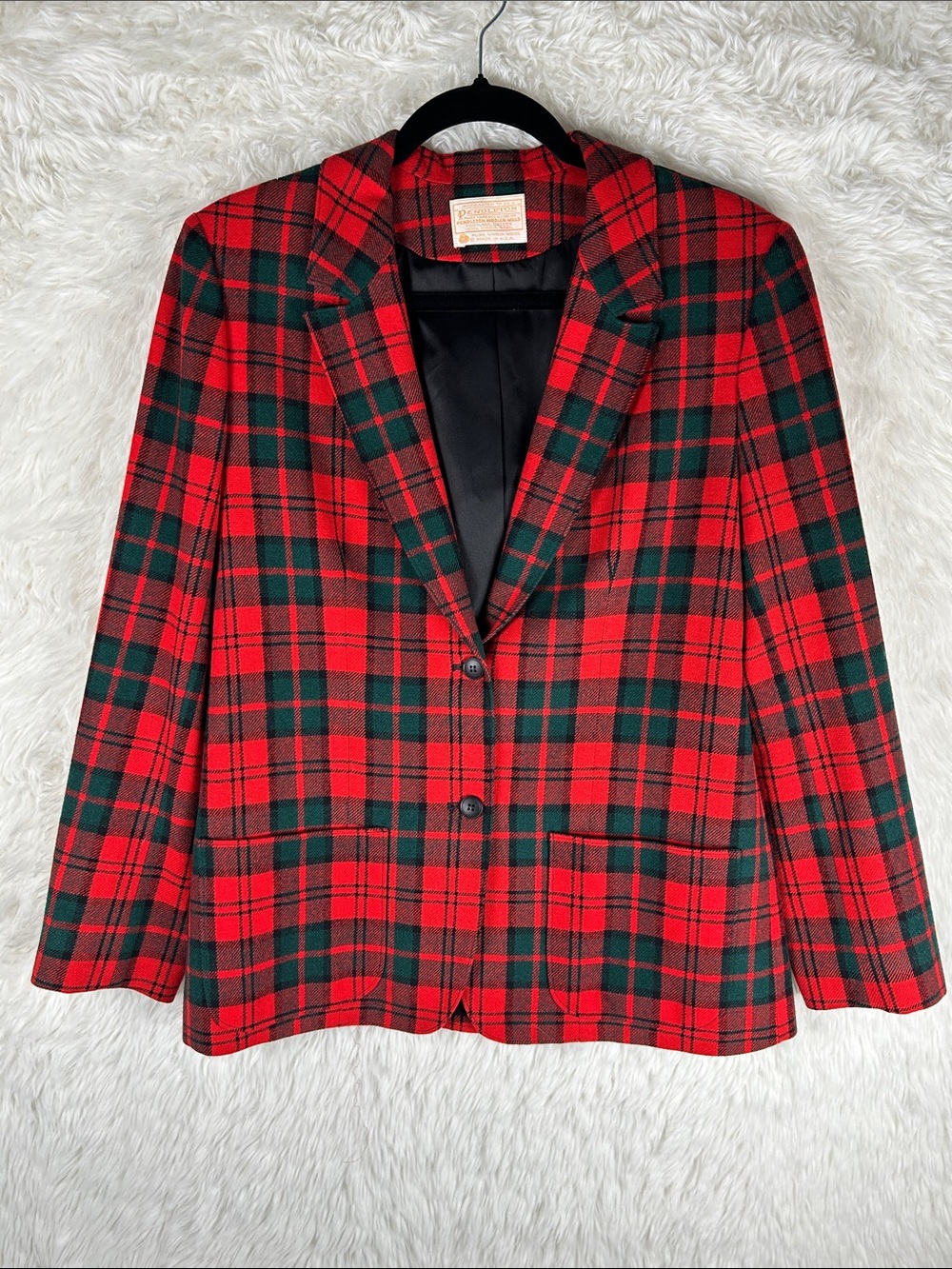 Vintage Pendleton Red and Green Plaid Wool Blazer